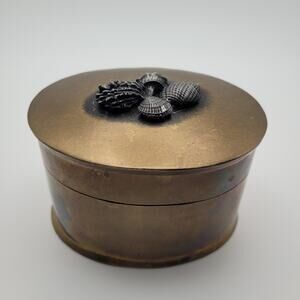 Vintage Brass Oval Trinket Box 3 x4.25in Hinged Seashell Top Patina Beachy Siren